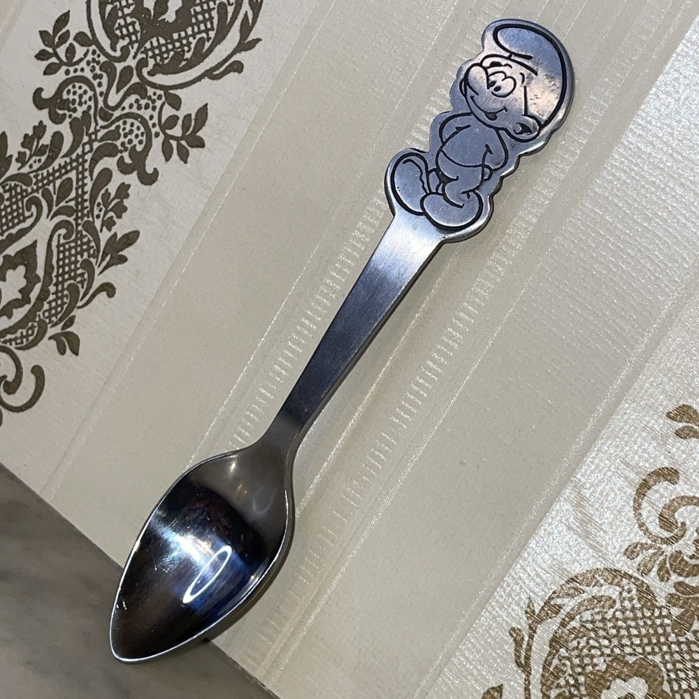 Vintage Smurf Peyo Danara Stainless Steel Child Baby Spoon 5.5" Free Shipping